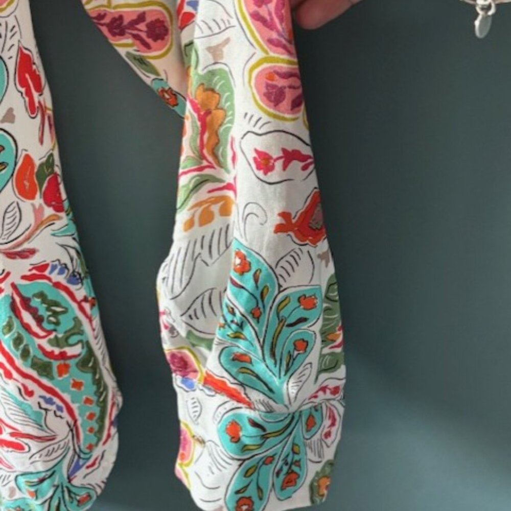 Zara Red White M Paisley Floral Print Long Sleeve V Neck Boho Luxe Festival Prep - Picture 5 of 8